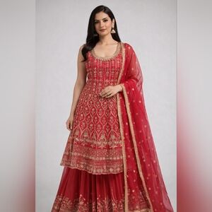 Elegant Dark pink Traditional Embroidered Indian Dress